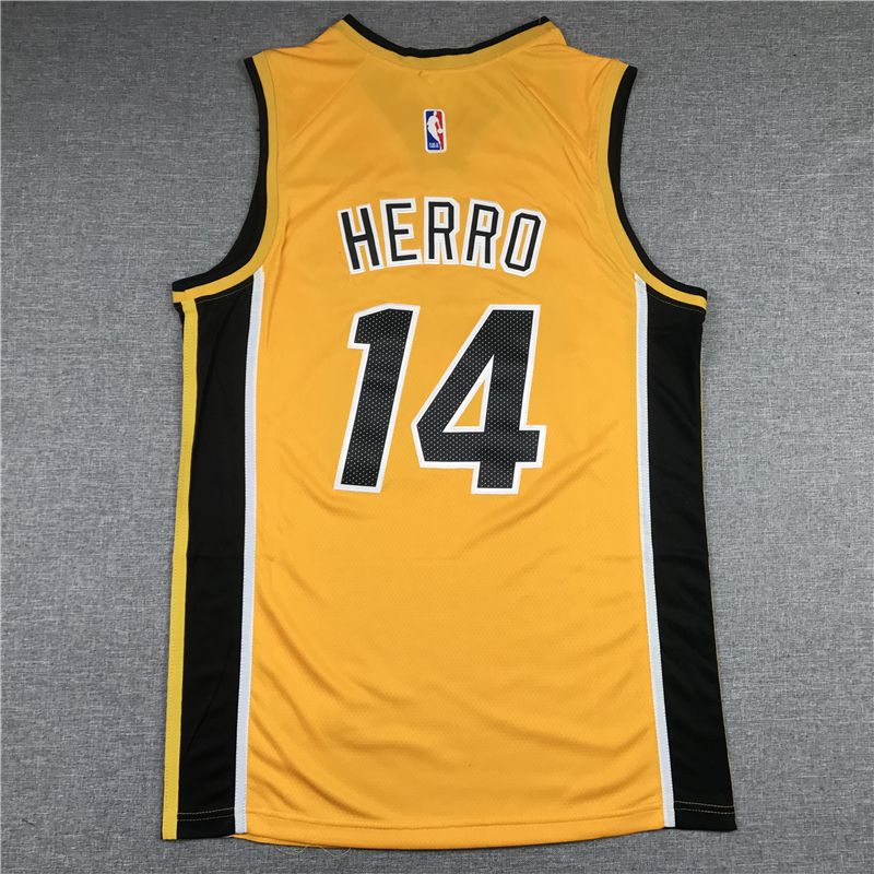 Men Miami Heat #14 Herro Yellow 2021 Nike Playoff bonus NBA Jersey->miami heat->NBA Jersey
